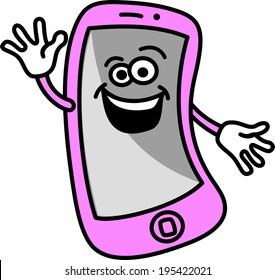 Funny pink mobile phone isolated on white background