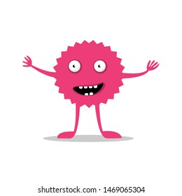 Funny pink monster. Round cartoon monster with teeth. Vector illustration of a fairy tale creature on a white background.