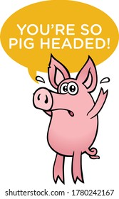Funny Pink Pig Character. Vector Illustration.