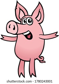 Funny Pink Pig Character. Vector Illustration.