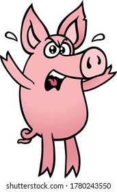 Funny Pink Pig Character. Vector Illustration.