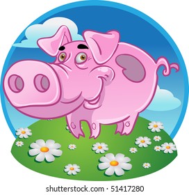 Funny Pink Pig On Color Background Stock Vector (Royalty Free) 51417280 ...