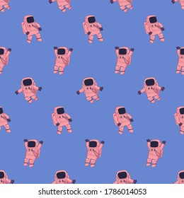 Funny pink rubber astronauts seamless vector pattern