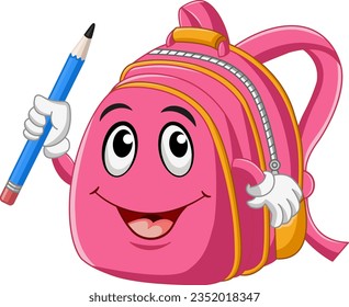 Funny Pink School Backpack. Vector Illustration of a Cute Character. Education concept