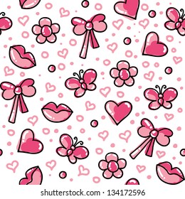 funny pink seamless pattern with hand drawn elements