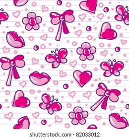 funny pink seamless pattern with hand drawn elements