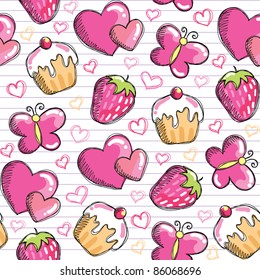 funny pink seamless pattern with hand drawn elements