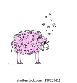 Funny pink sheep, sketch for your design