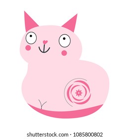 Funny pink smile cat. Cartoon view. Vector illustration.
