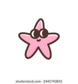 Funny pink starfish. Sea creature with funny eyes. Colorful vector illustration animal. Smiling сartoon character isolated on white background