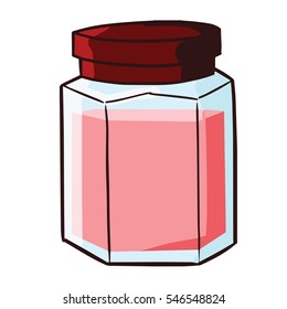 Funny pink strawberry jam in a jar - vector.