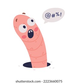 Funny Pink Worm Character with Long Body Feeling Scared Shouting Vector Illustration