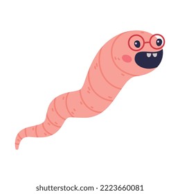 Funny Pink Worm Character with Long Tube Body in Glasses Shouting Out Loud Vector Illustration
