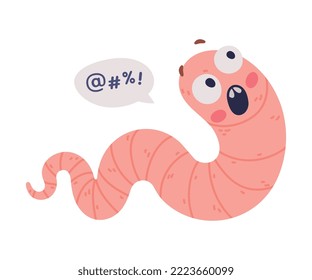 Funny Pink Worm Character with Long Body Feeling Scared Shouting Vector Illustration