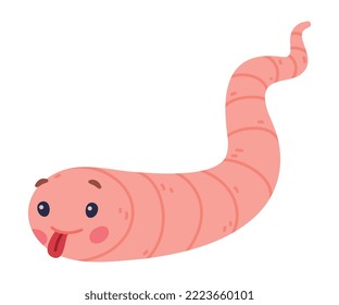 Funny Pink Worm Character with Long Tube Body Showing Tongue Vector Illustration