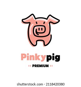 Funny pinky pig logo, silhouette of smart little pig vector illustrations