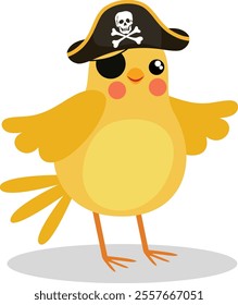 Funny pirate bird with black hat and covered eye