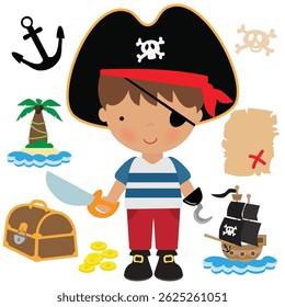 Funny pirate  boy  vector cartoon illustration