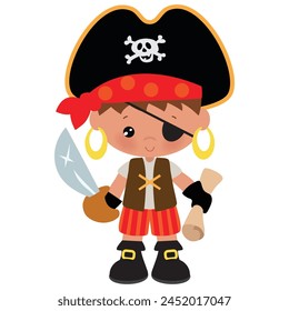Funny pirate captain  boy  vector cartoon illustration