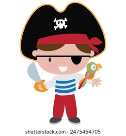 Funny pirate  captain boy  vector cartoon illustration