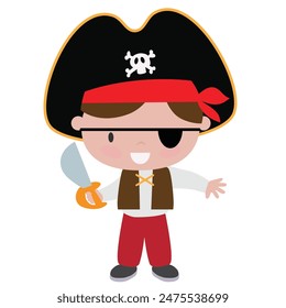 Funny pirate  captain boy  vector cartoon illustration