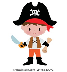 Funny pirate  captain boy  vector cartoon illustration