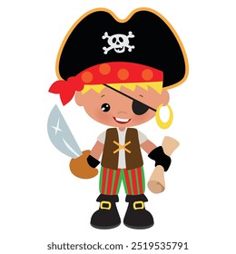 Engraçado pirata capitão menino vetor ilustração cartoon