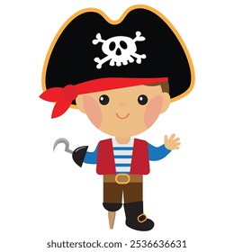 Engraçado pirata capitão menino vetor ilustração cartoon