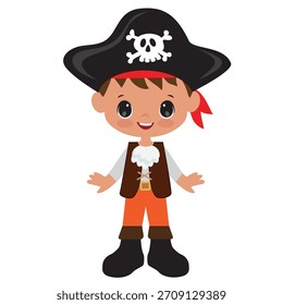 Funny pirate  captain boy vector cartoon illustration