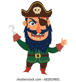 Funny pirate captain cartoon clip art illustration on white background