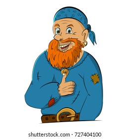 Funny pirate captain cartoon clip art illustration on white background
