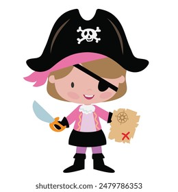 Funny pirate  captain girl  vector cartoon illustration