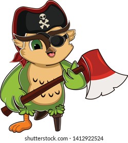 funny pirate geek geeky owl holding an axe in hand