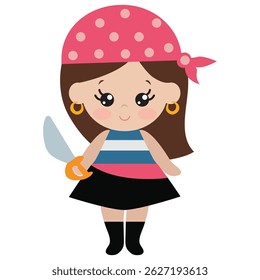 Funny pirate  girl  vector cartoon illustration