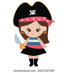 Funny pirate  girl  vector cartoon illustration