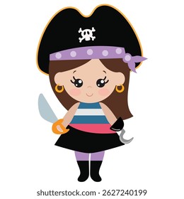 Funny pirate  girl  vector cartoon illustration