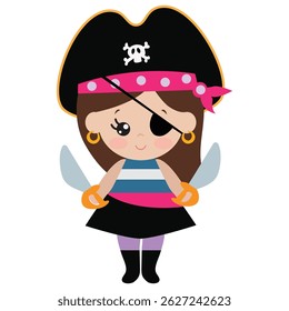 Engraçado pirata menina vetor desenho animado ilustração