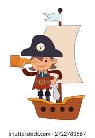 Divertido pirata mirando a través de binoculares Ilustración vectorial