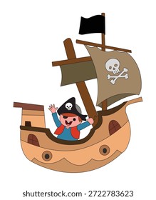 Engraçado pirata em uma ilustração de vetor de navio