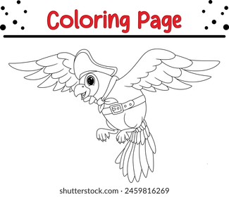 funny pirate parrot coloring book page for kids.