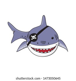 funny pirate shark cartoon - vector illustration of pirate shark 