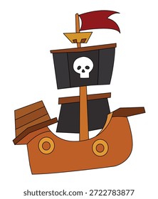 Funny pirate ship isolated on a white background