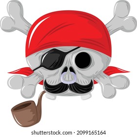 ilustración vectorial de cráneo pirata divertida