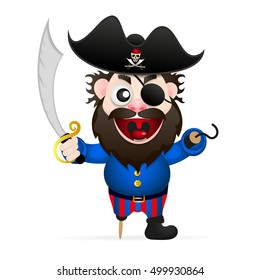 Funny pirate with sword and hook vector illustration.