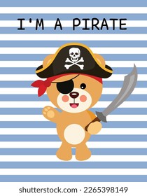 Funny pirate teddy bear card

