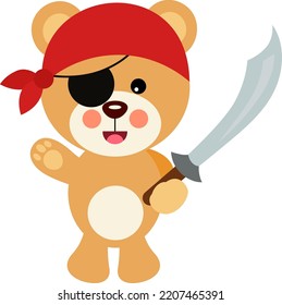 Funny pirate teddy bear holding a sword