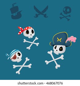 funny pirates sculls vector set