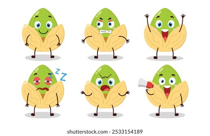 funny pistachio cartoon with many expressions design illustration