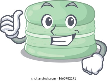 Funny pistachio macaron making Thumbs up gesture