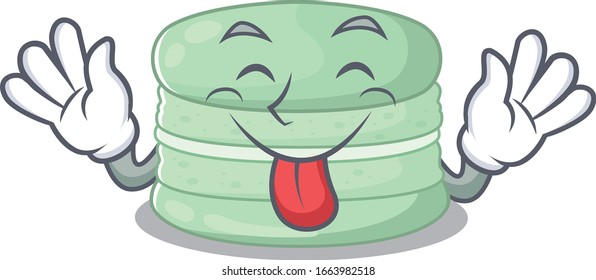 Funny pistachio macaron mascot design with Tongue out